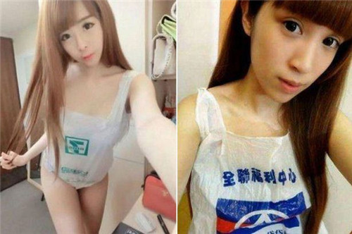 台湾女生兴起穿塑料袋泳衣女子全裸仅套购物袋